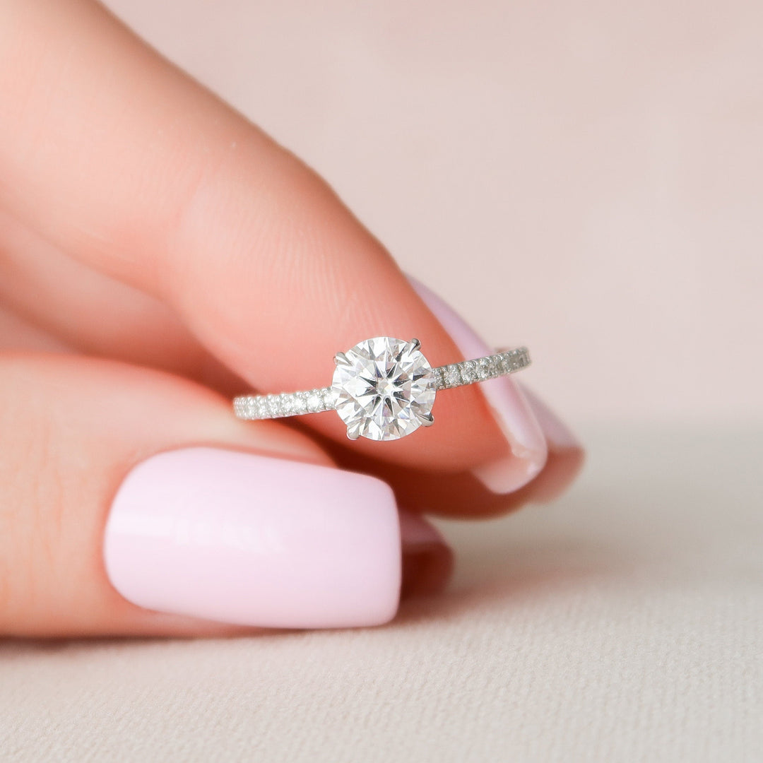 1.0CT Round Cut Hidden Halo Moissanite Diamond Engagement Ring