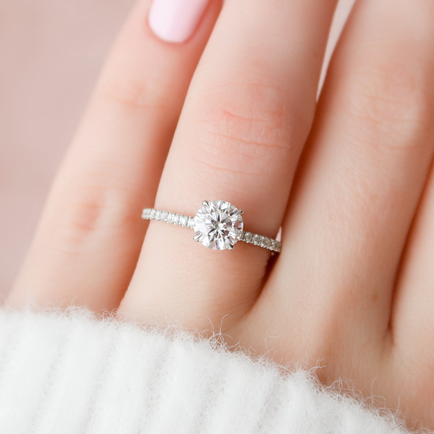 1 CT Round cut Hidden Halo Moissanite Engagement Ring