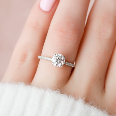1 CT Round cut Hidden Halo Moissanite Engagement Ring