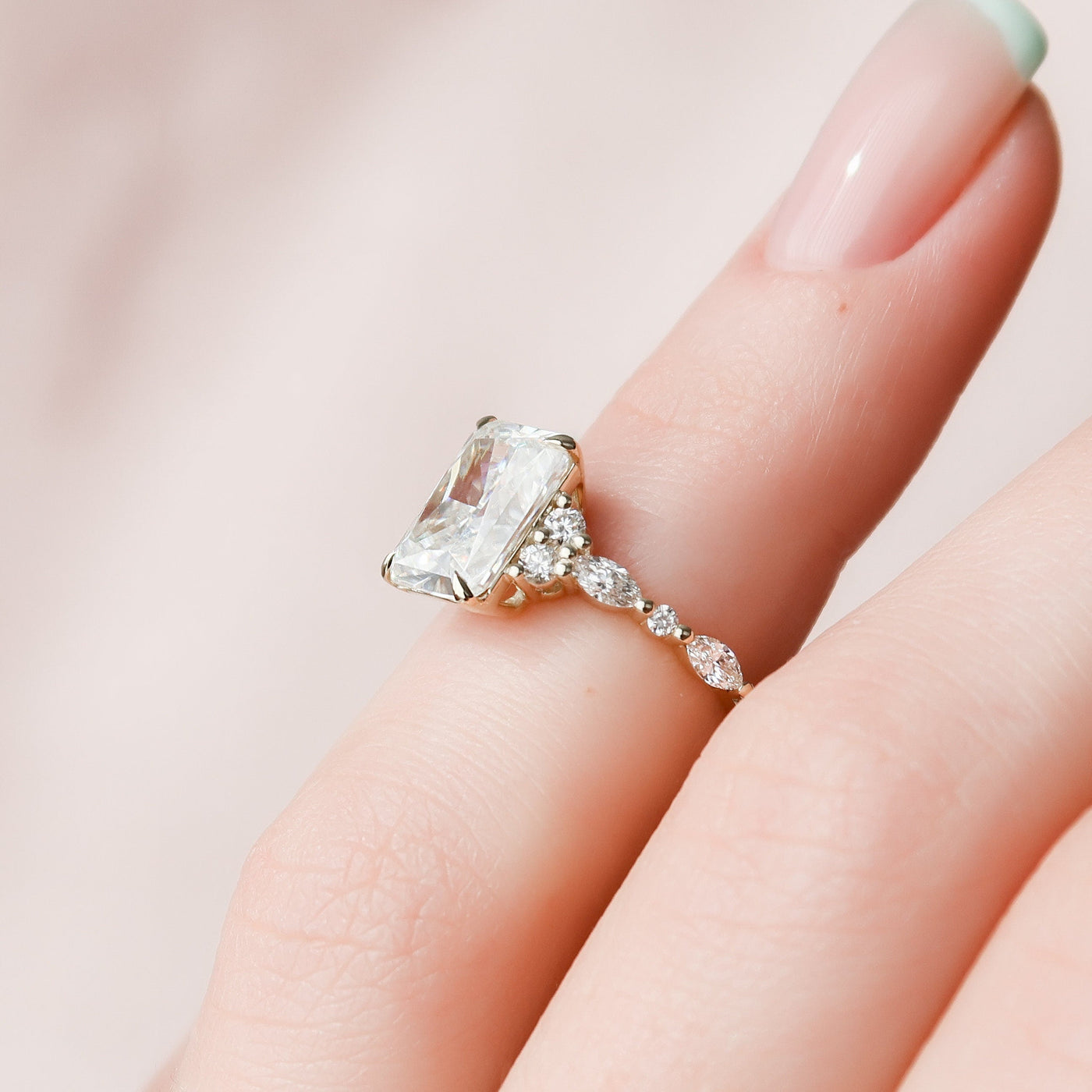 3.50CT Radiant Cut Cluster Moissanite Diamond Engagement Ring For Women