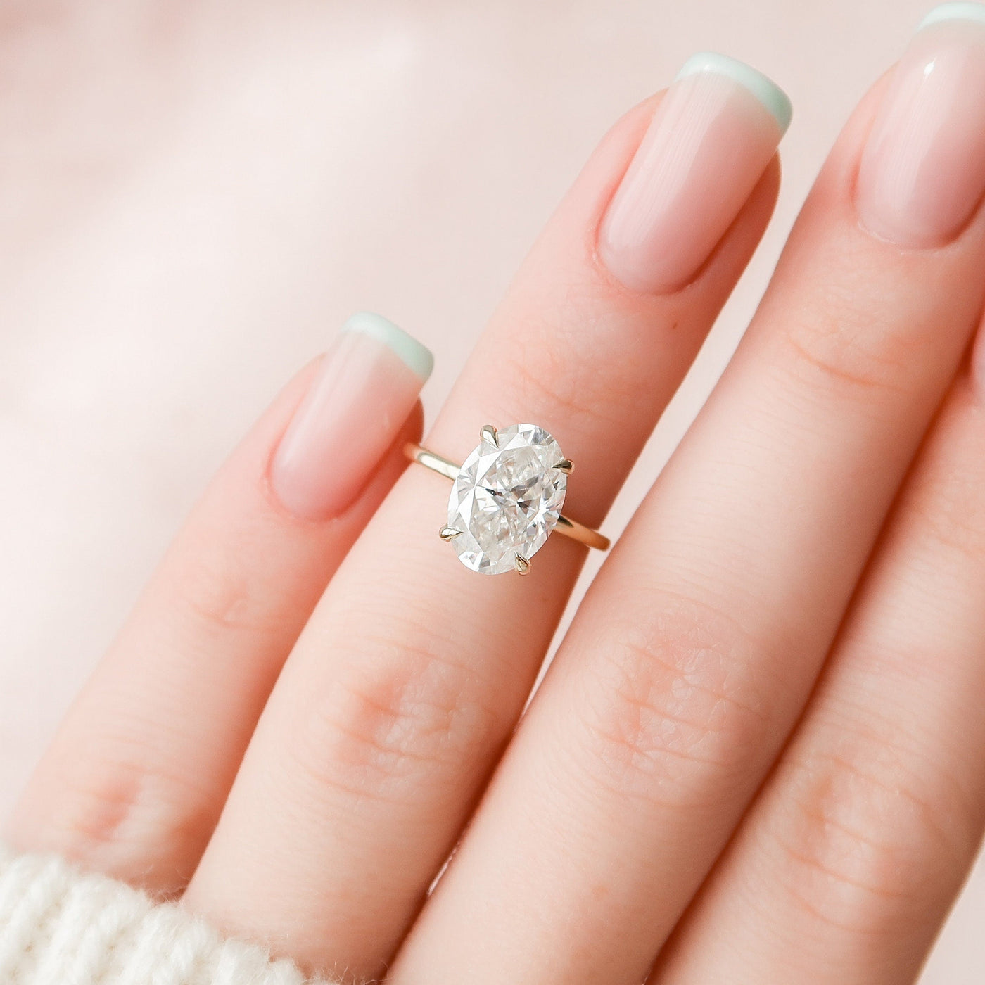 3.0CT Oval Cut Hidden Halo Moissanite Engagement Ring