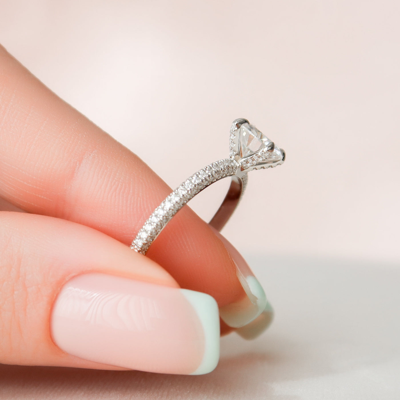 1.50CT Round Cut Moissanite Pave Engagement Ring