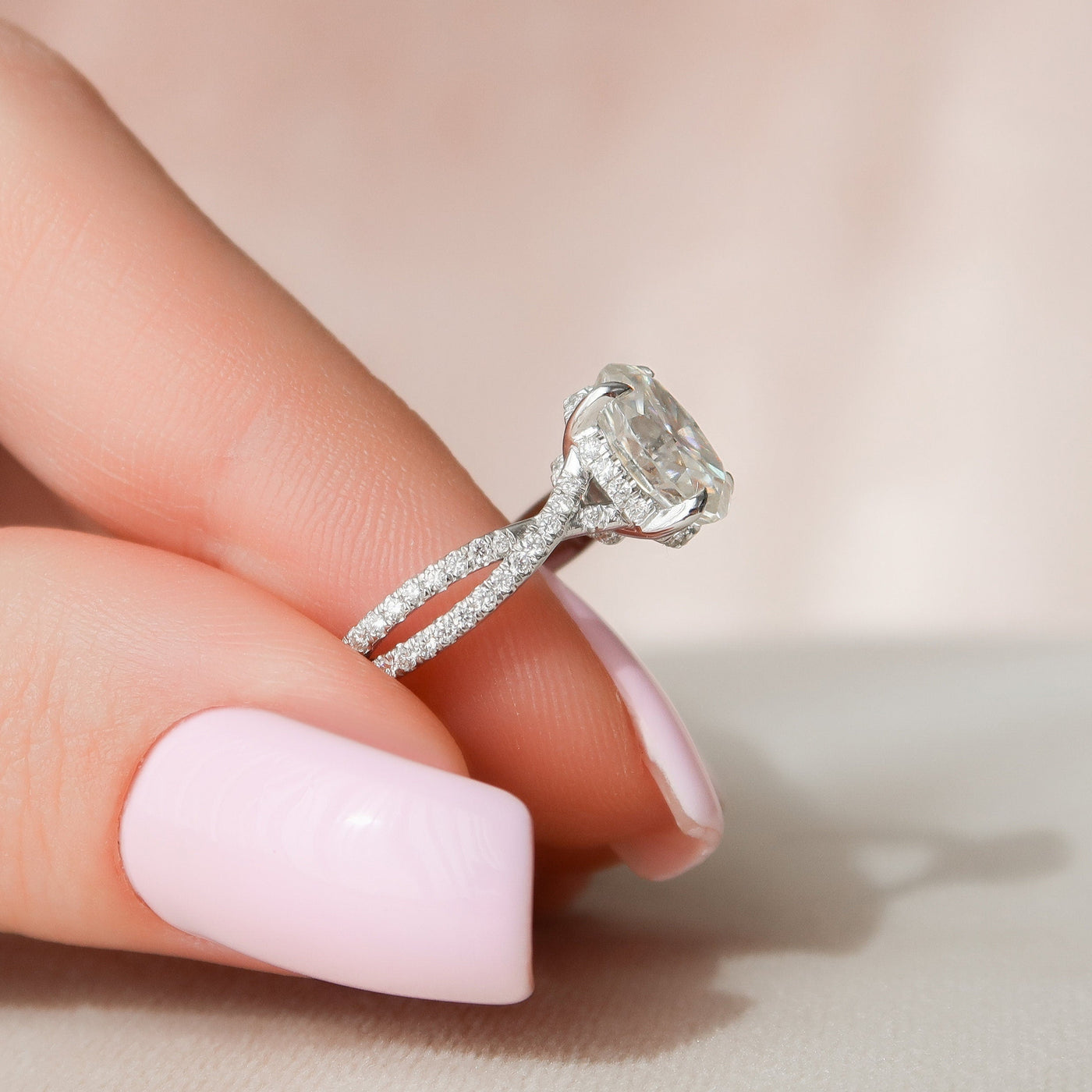 1.50CT Oval Cut Moissanite Split Shank Engagement Ring