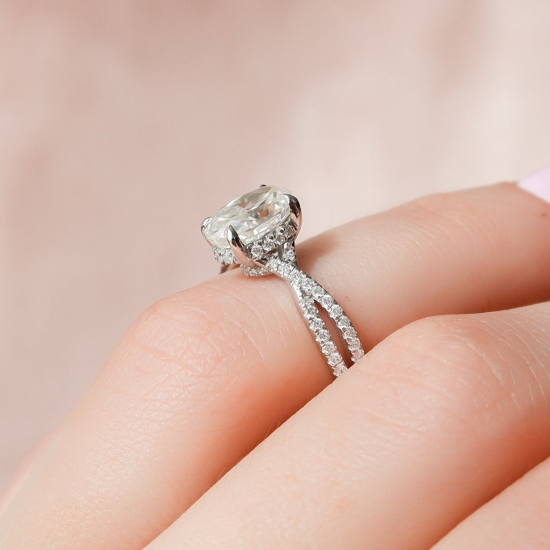 1.50CT Oval Cut Moissanite Split Shank Engagement Ring