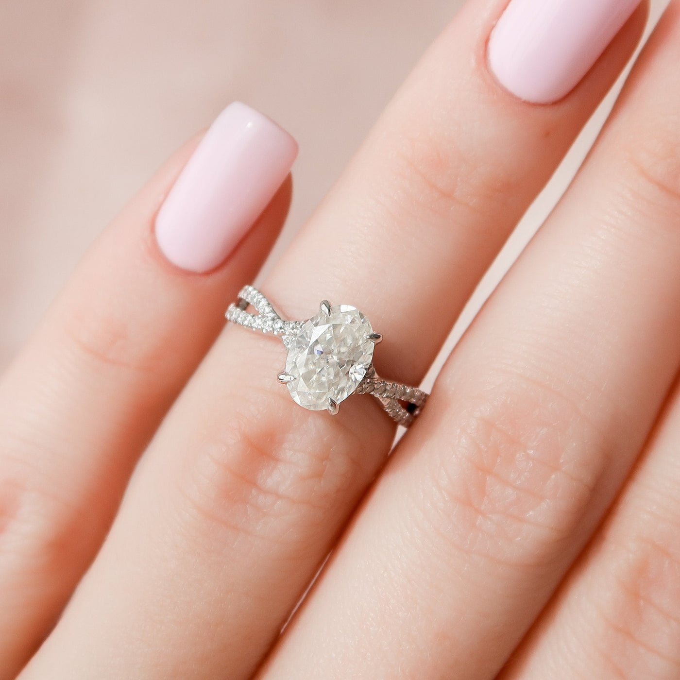 1.50CT Oval Cut Moissanite Split Shank Engagement Ring