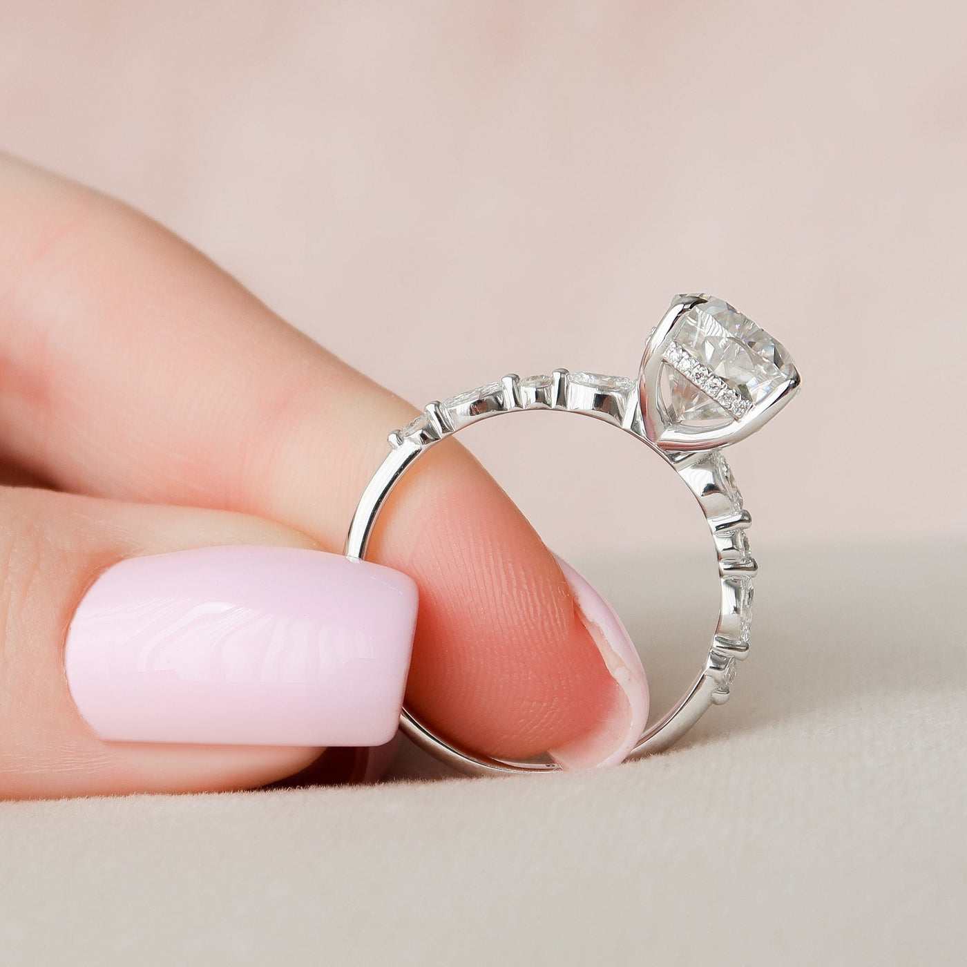 4.0CT Pear Cut Hidden Halo Moissanite Engagement Ring