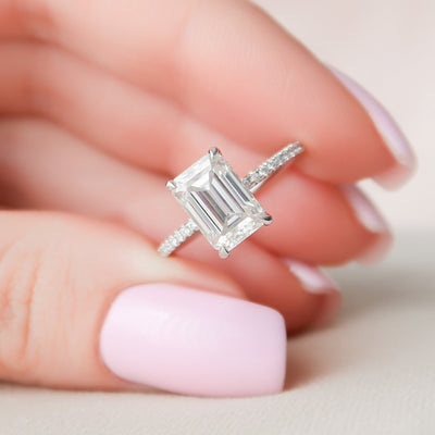 2.50CT Emerald Cut Hidden Halo Moissanite Engagement Ring