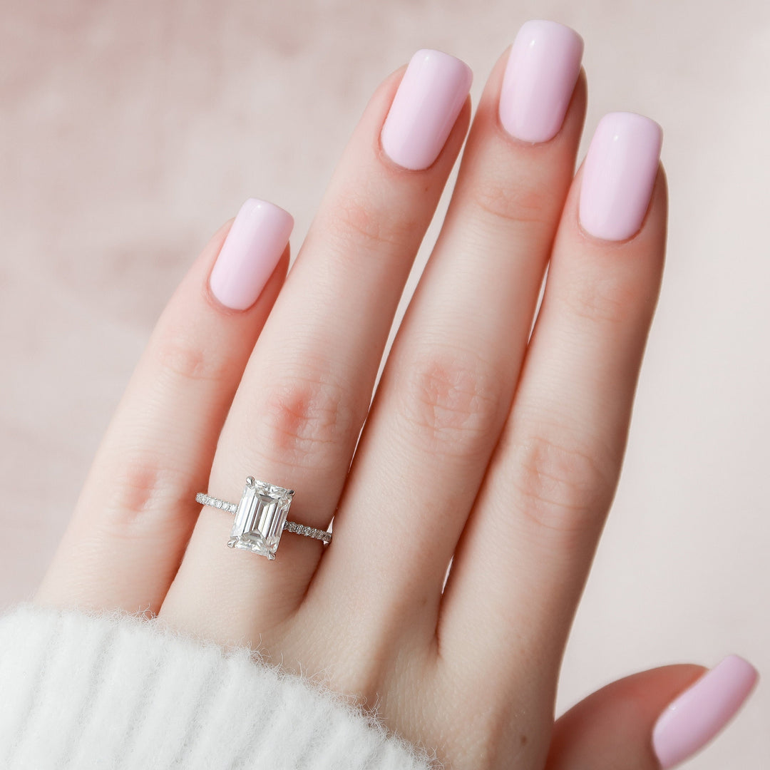 2.50CT Emerald Cut Hidden Halo Moissanite Engagement Ring