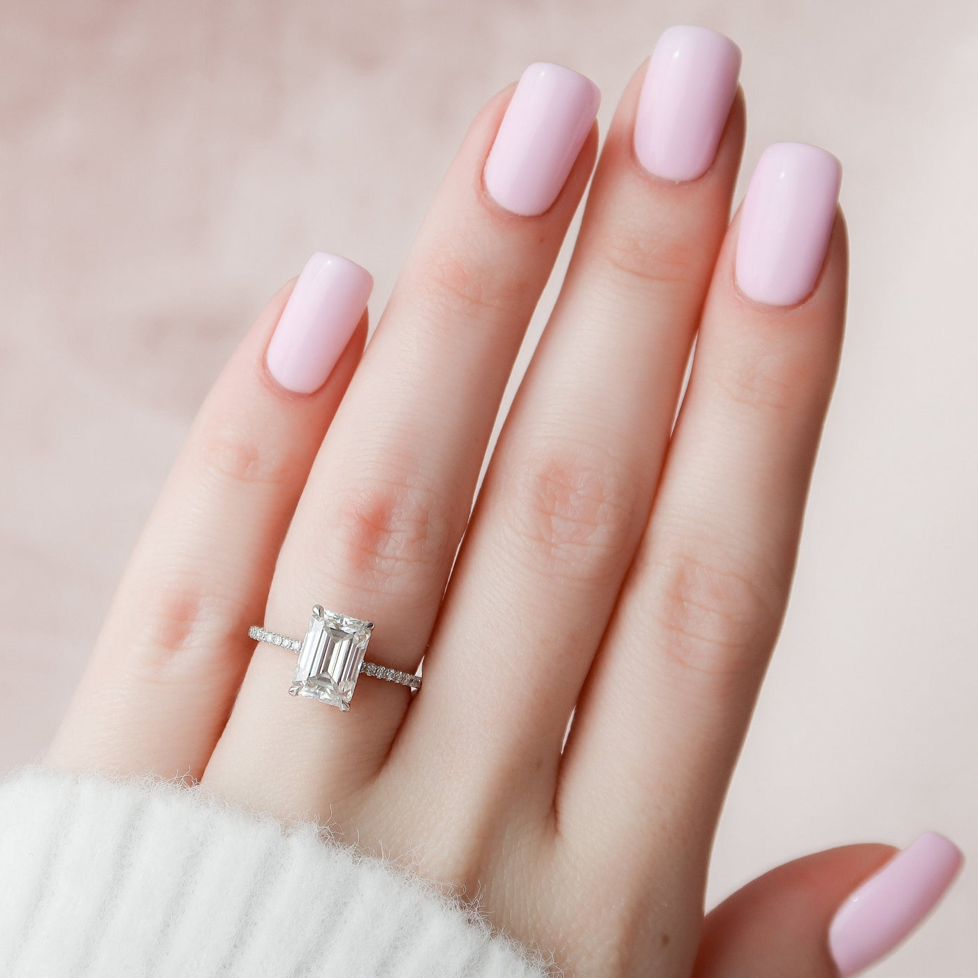 2.50CT Emerald Cut Hidden Halo Moissanite Engagement Ring