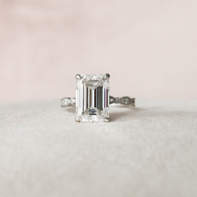 5.0CT Emerald Cut Art Deco Moissanite Engagement Ring