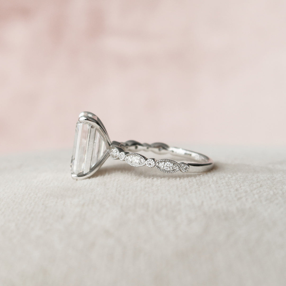 5.0CT Emerald Cut Art Deco Moissanite Engagement Ring