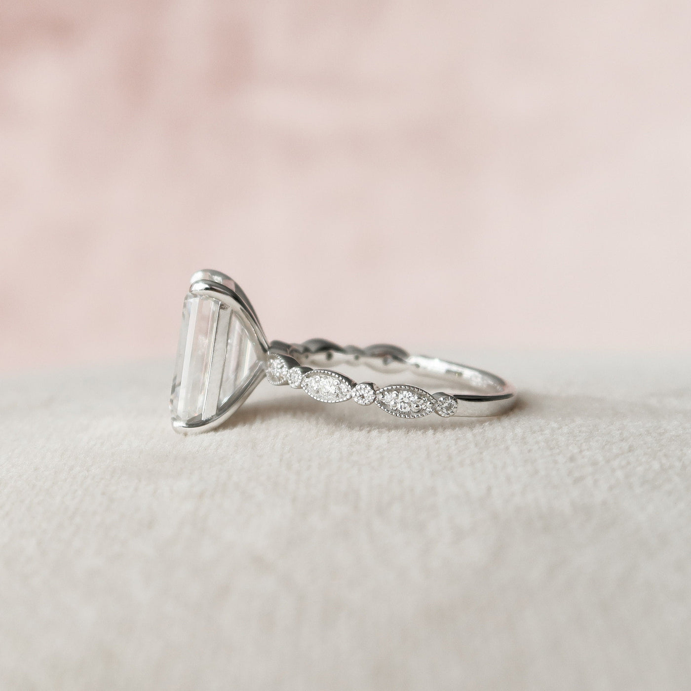 5.0CT Emerald Cut Art Deco Moissanite Engagement Ring