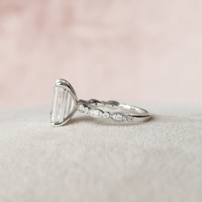 5.0CT Emerald Cut Art Deco Moissanite Engagement Ring