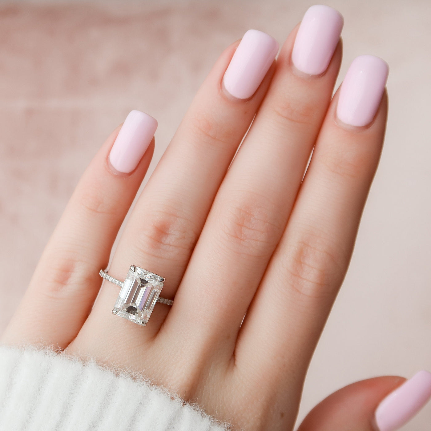 5.0CT Emerald Cut Moissanite Hidden Halo Engagement Ring