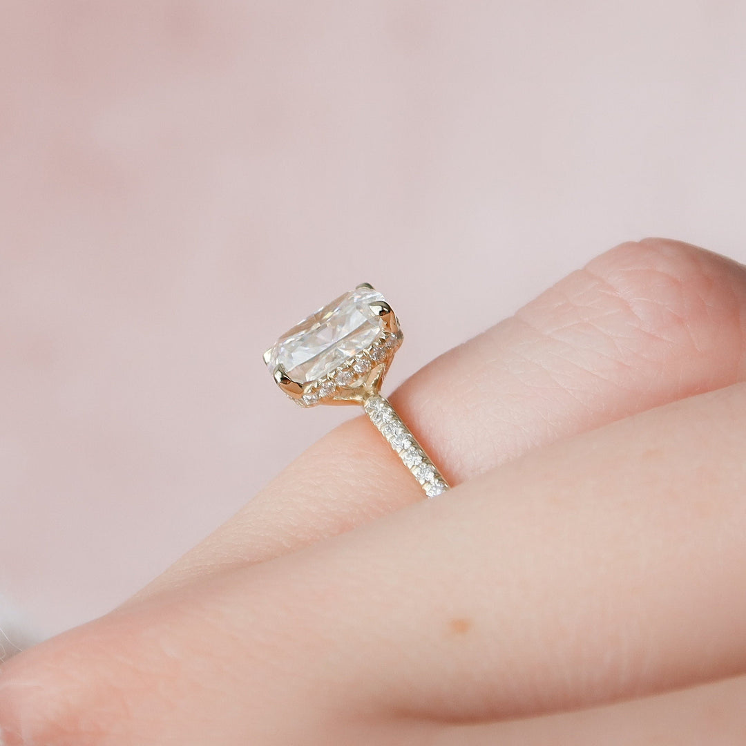 2 CT Hidden Halo Cushion cut  Moissanite  Engagement Ring