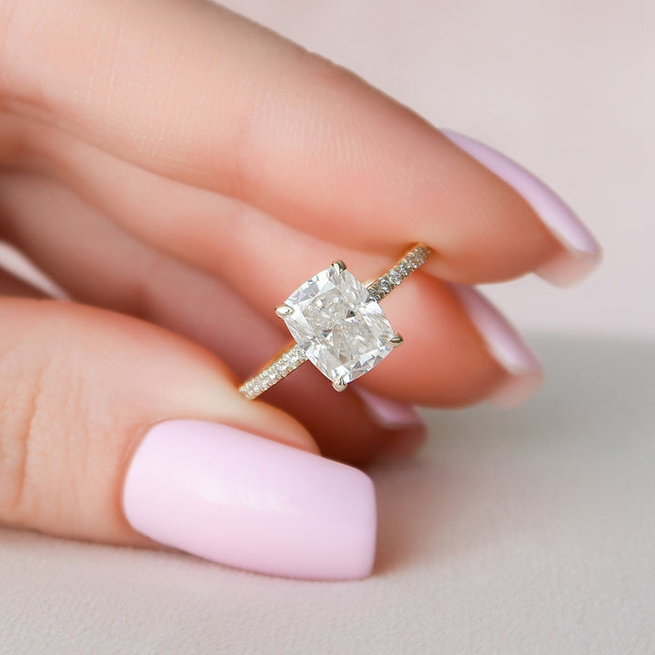 2 CT Hidden Halo Cushion cut  Moissanite  Engagement Ring