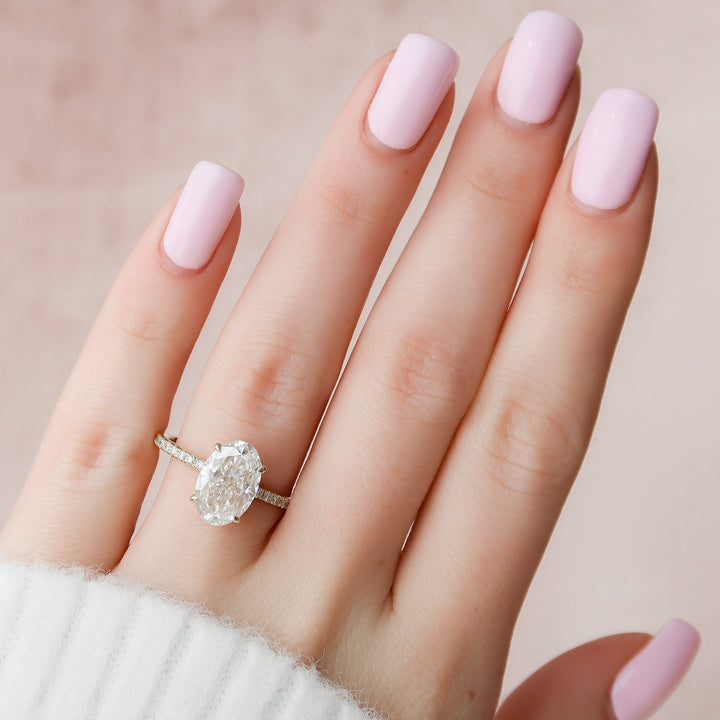 3.5 CT Oval cut  Hidden Halo Moissanite Engagement Ring