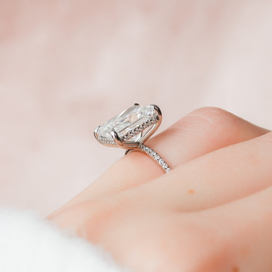 5 СT Radiant Cut Hidden Halo Moissanite Engagement Ring