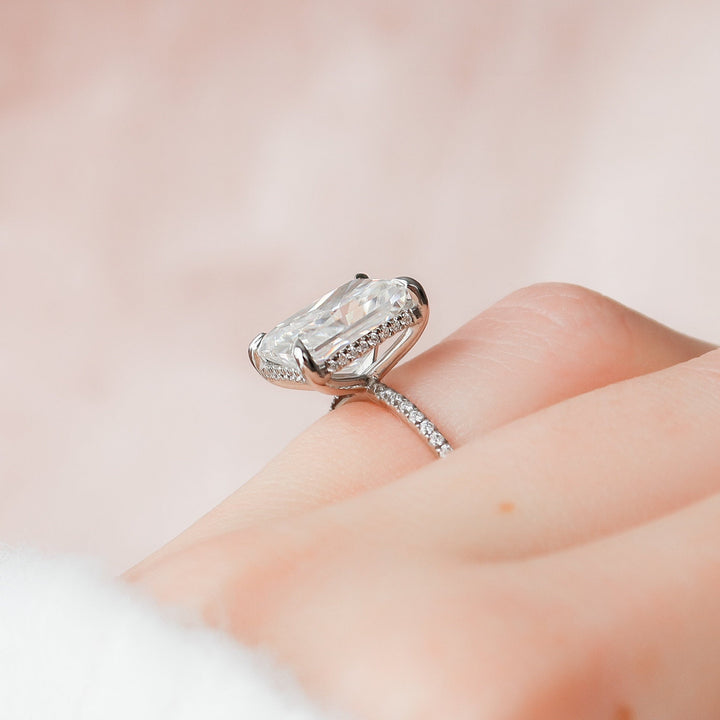 5 СT Radiant Cut Hidden Halo Moissanite Engagement Ring