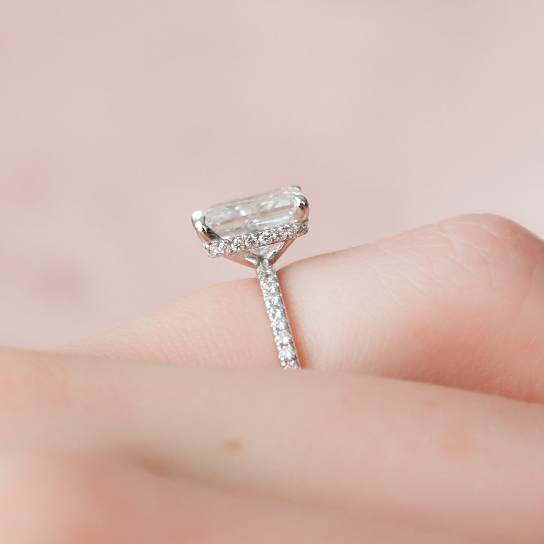 2 CT Radiant Cut Hidden Halo Moissanite Engagement Ring