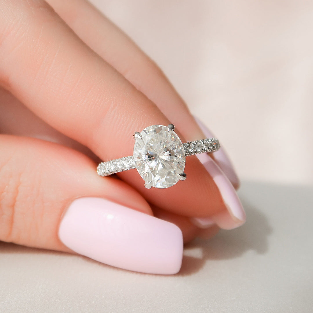 3.0CT Oval Cut Hidden Halo Moissanite Engagement Ring