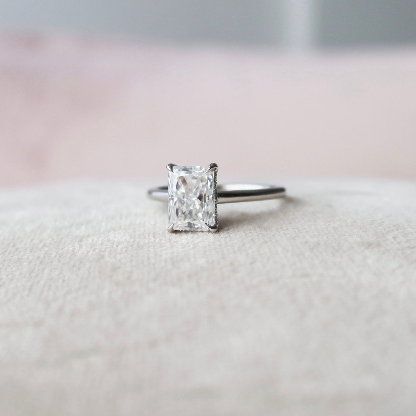 3.0CT Radiant Cut Hidden Halo Moissanite Diamond Engagement Ring
