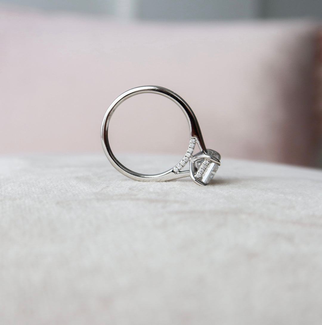 2 CT Radiant Cut Hidden Halo Moissanite Engagement Ring