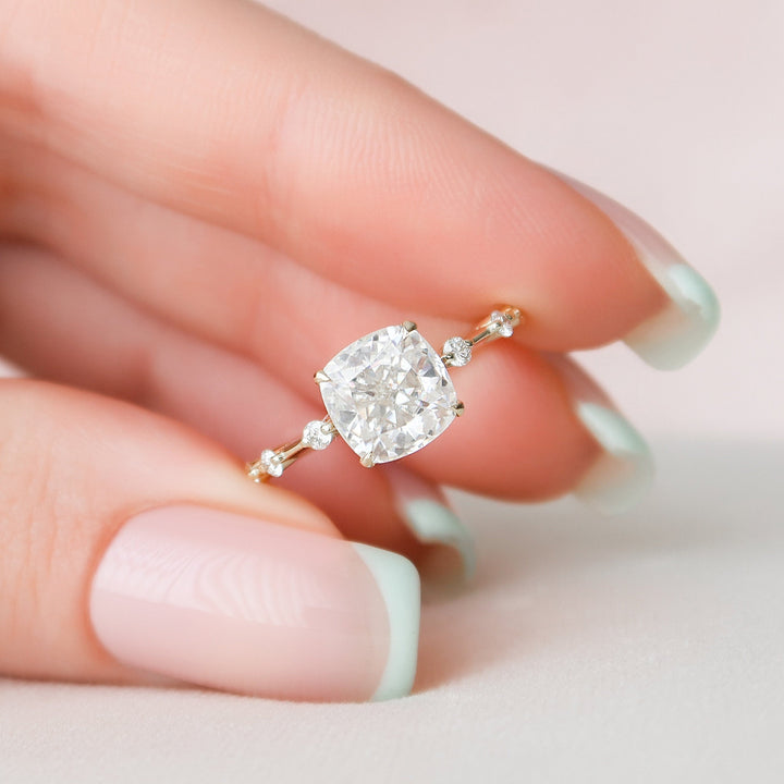 2.0CT Cushion Cut Moissanite Hidden Halo Diamond Engagement Ring