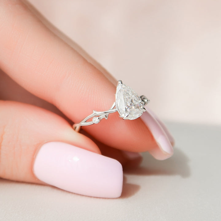 1 CT Pear Cut Nature Inspired Moissanite Engagement Ring