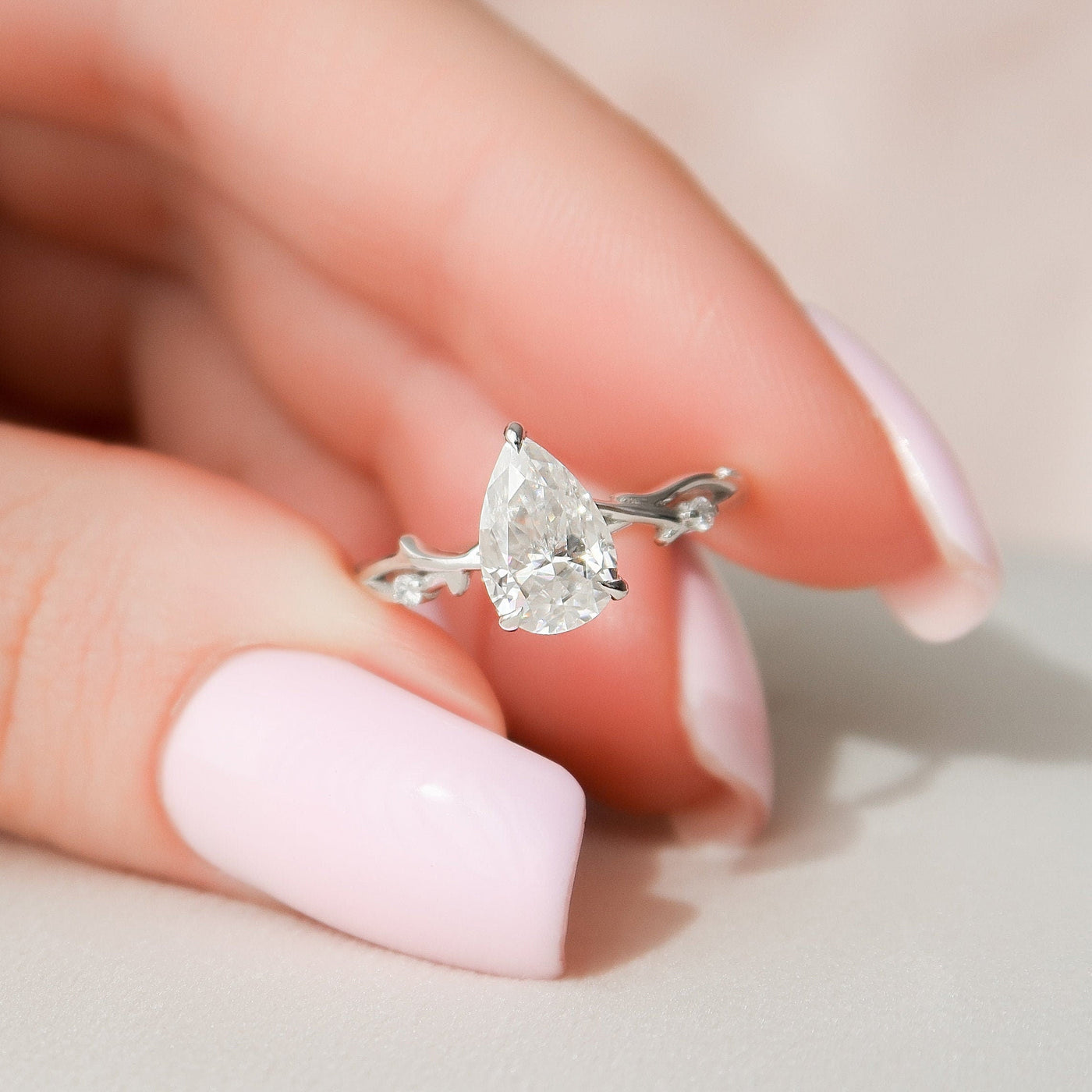 1.0CT Pear Cut Twig Moissanite Diamond Engagement Ring For Women