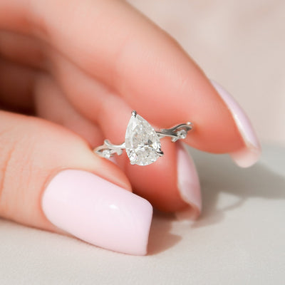1.0CT Pear Cut Twig Moissanite Diamond Engagement Ring For Women