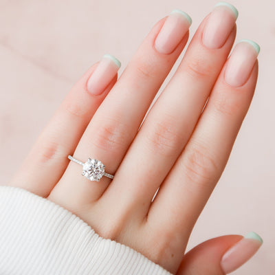 2.0CT Round Cut Moissanite Hidden Halo Engagement Ring