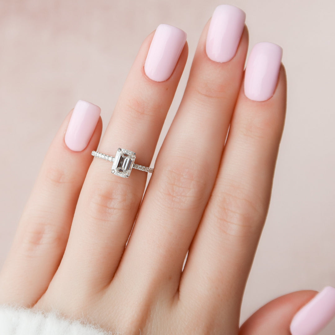 1.50CT Emerald Cut Hidden Halo Moissanite Engagement Ring