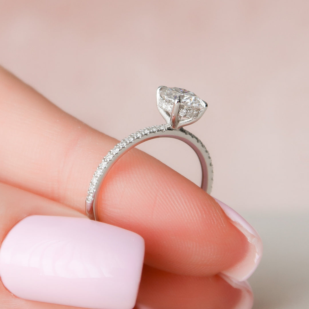 1 CT Round cut Hidden Halo Moissanite Engagement Ring