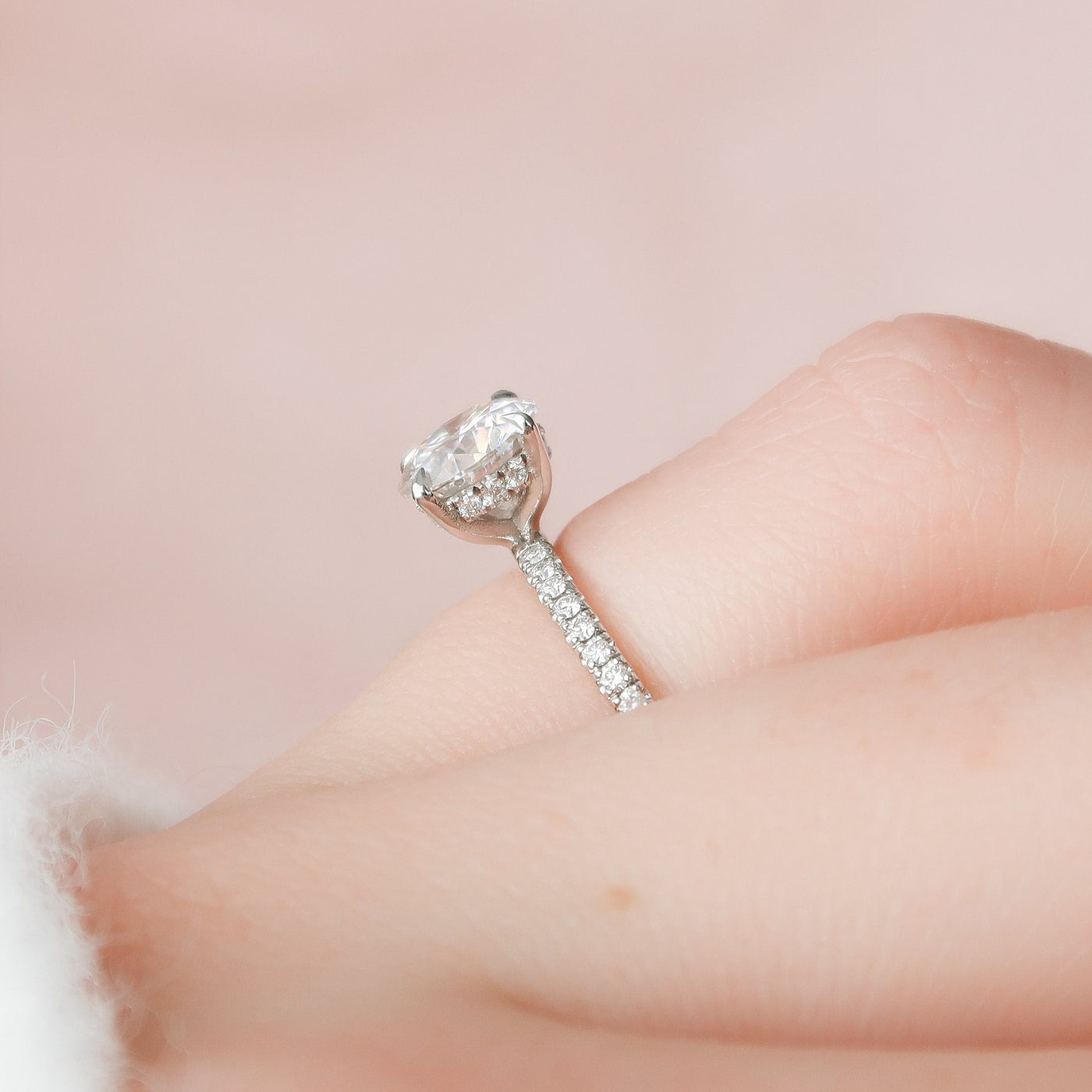 1 CT Round cut Hidden Halo Moissanite Engagement Ring