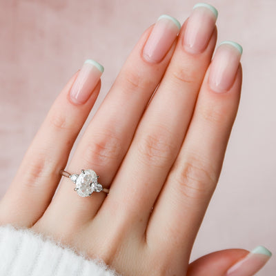 2 CT  Oval cut Three Stone  Moissanite Engagement Ring