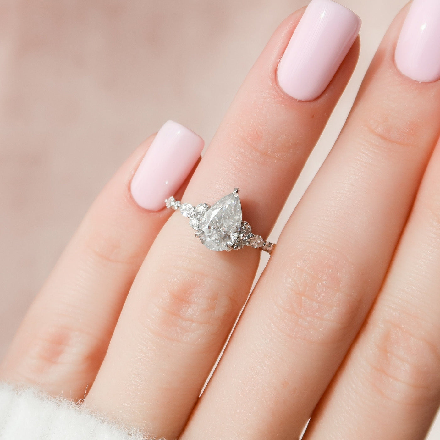 1.50CT Pear Shaped Moissanite Cluster Engagement Ring