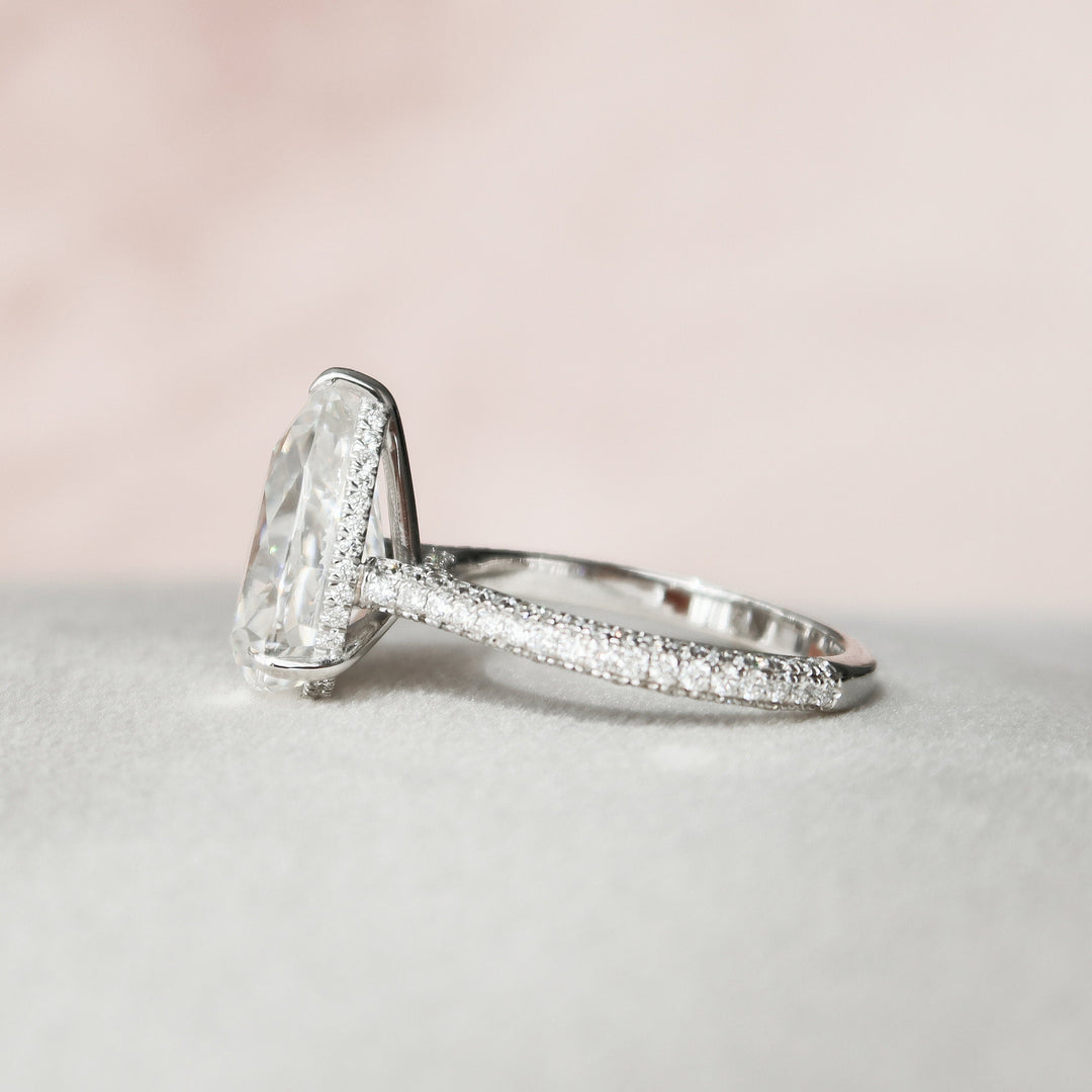 5.0CT Pear Cut Three Side Pave Moissanite Engagement Ring