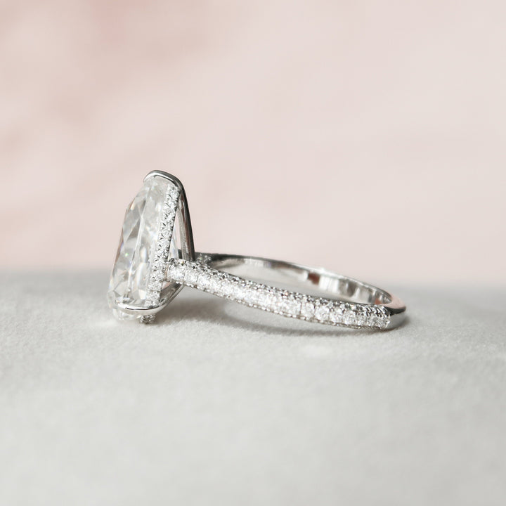 5.0CT Pear Cut Three Side Pave Moissanite Engagement Ring