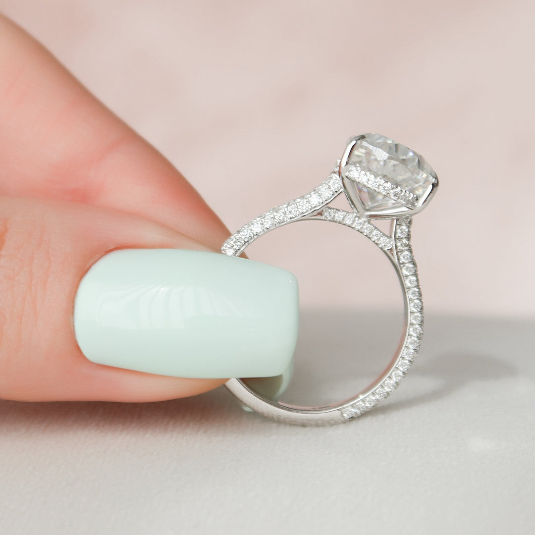 5.0CT Pear Cut Three Side Pave Moissanite Engagement Ring