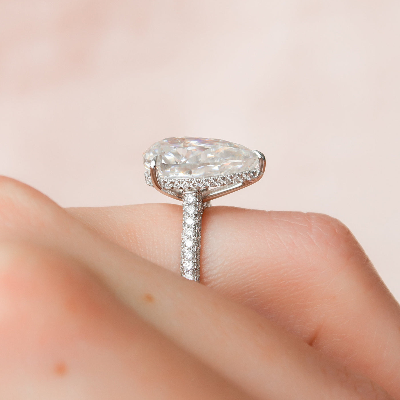 5.0CT Pear Cut Three Side Pave Moissanite Engagement Ring