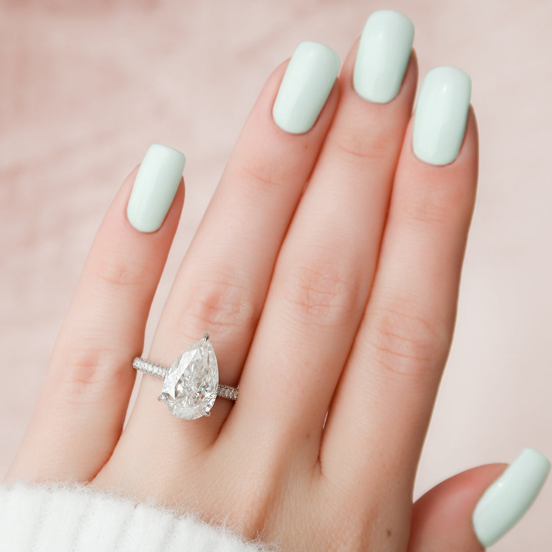 5.0CT Pear Cut Three Side Pave Moissanite Engagement Ring