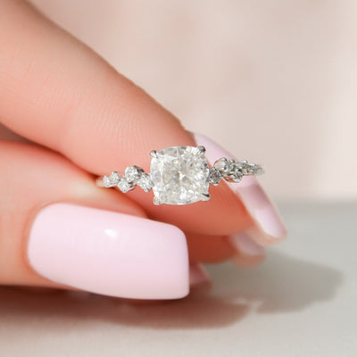 1.50CT Cushion Cut Moissanite Cluster Engagement Ring
