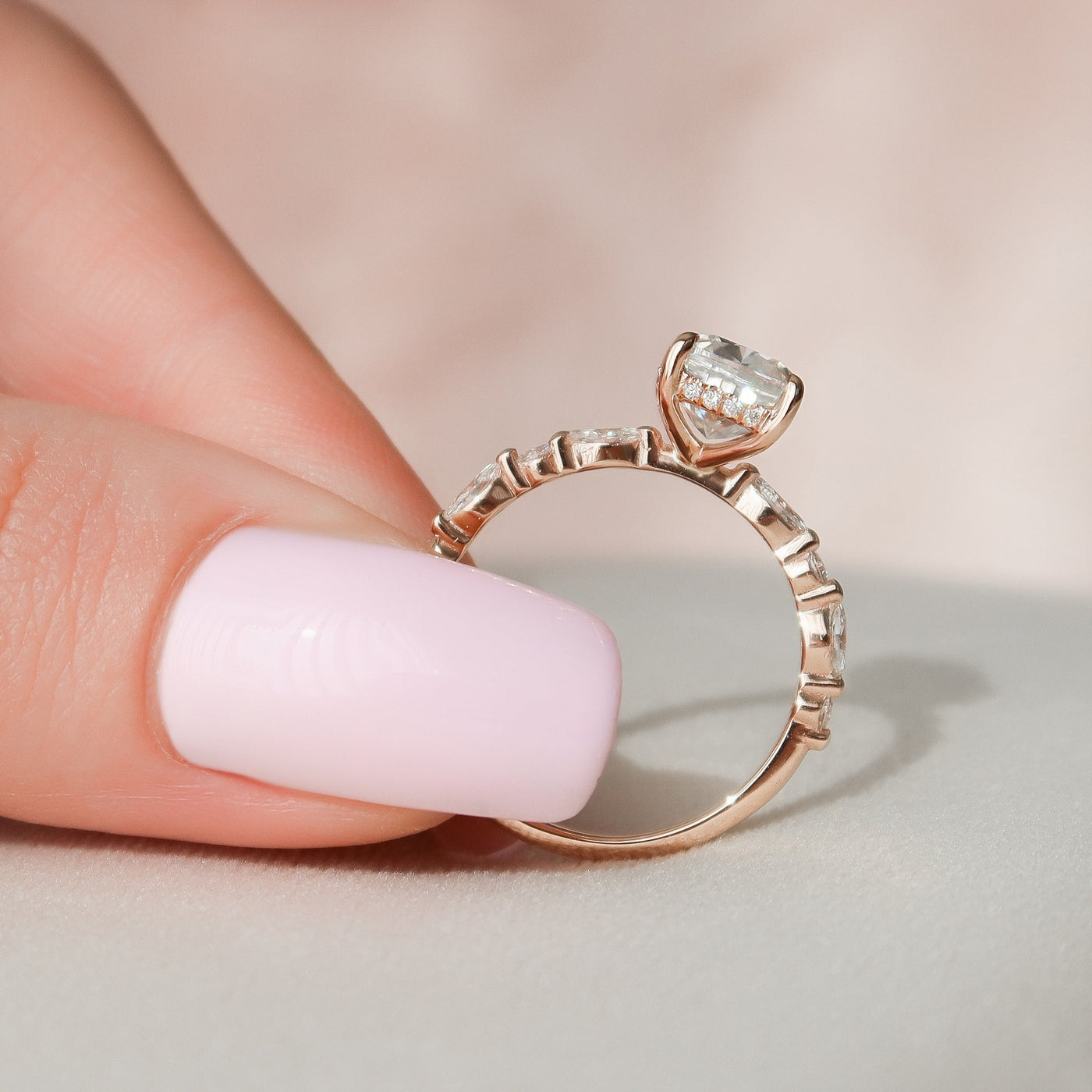 2.50CT Elongated Cushion Cut Pave Moissanite Engagement Ring