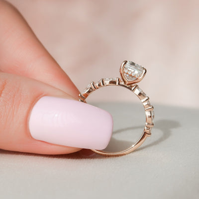 2.50CT Elongated Cushion Cut Pave Moissanite Engagement Ring