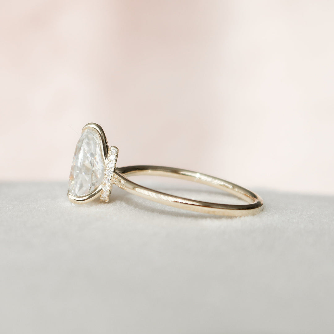 2.0CT Pear Cut Hidden Halo Moissanite Engagement Ring