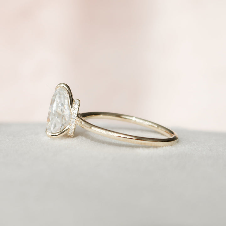 2.0CT Pear Cut Hidden Halo Moissanite Engagement Ring