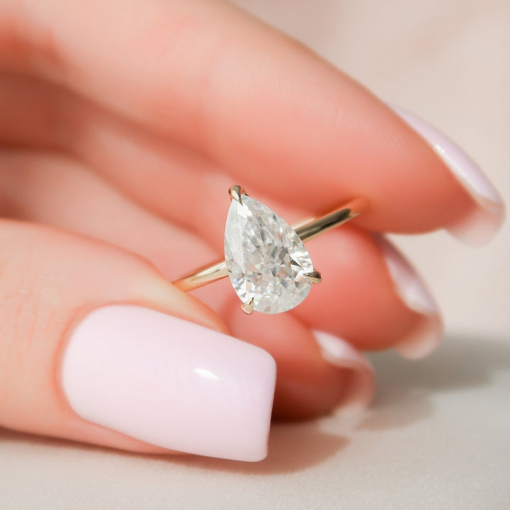 2.0CT Pear Cut Hidden Halo Moissanite Engagement Ring