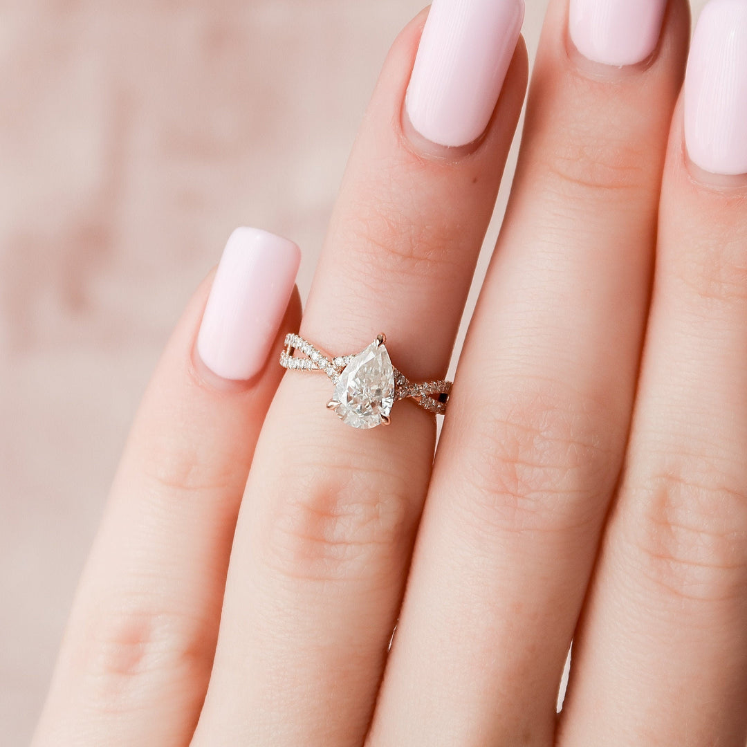 1.0CT Pear Cut Split Shank Moissanite Engagement Ring