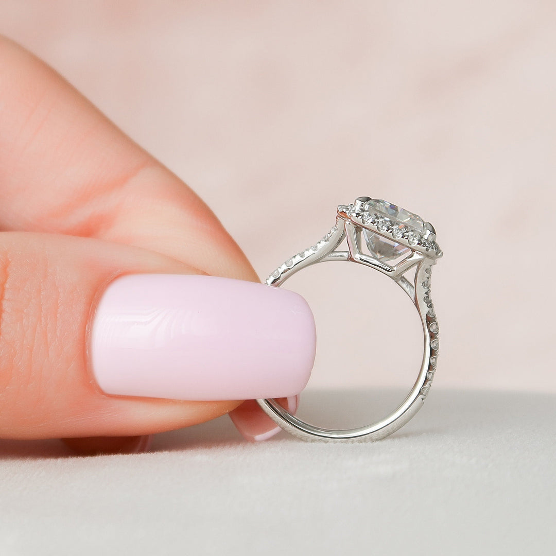 5.50CT Radiant Cut Halo Moissanite Split Shank Engagement Ring